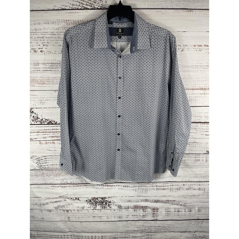 Steel & Jelly Shirt Men's XL Blue White Geo Print Long Sleeve Button Up Cotton